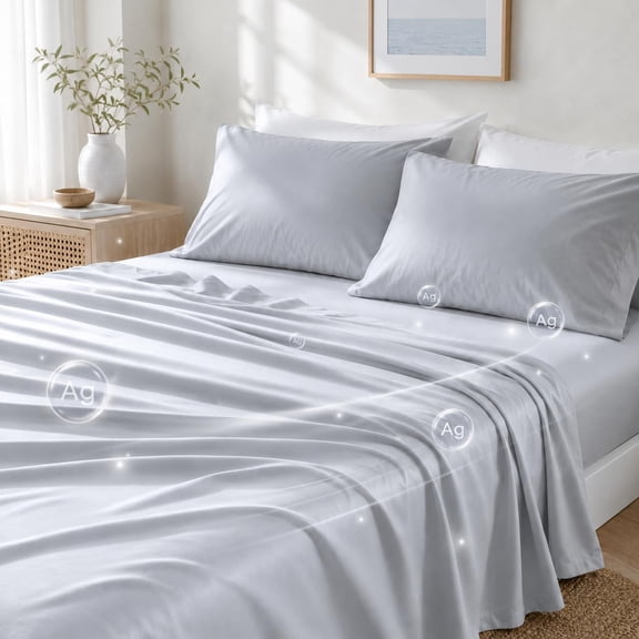 Silver Infused Bed Sheets Set, Cooling Bed Sheets with 15" Deep Pocket, Ultra Soft & Breathable Luxury Bedding, Machine Washable Functional Fabric for Hot Sleepers, Families & Pet Homes