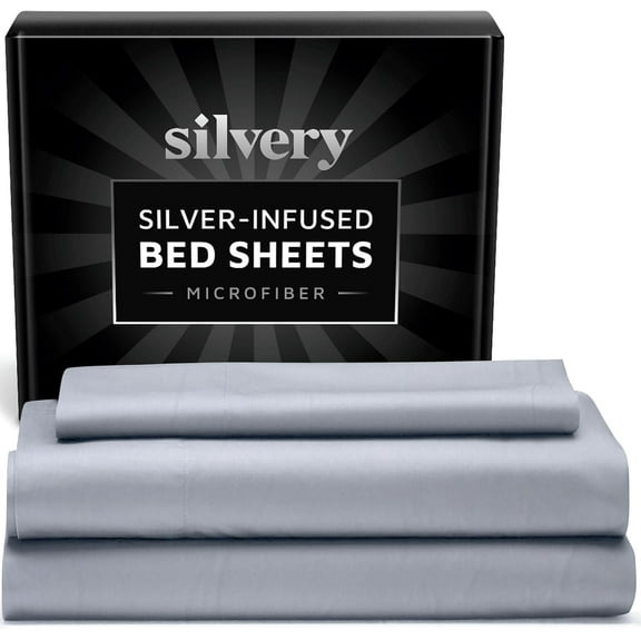 Silver Infused Bed Sheets Set - Ultra-Soft Temperature-Regulating Fabric with Self-Cleaning Technology That Stays Fresh 3X Longer for Hygienic Sleep (Gray, Twin XL)