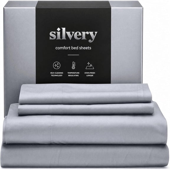 Silver Infused Bed Sheets Set - Ultra-Soft Temperature-Regulating Fabric with Self-Cleaning Technology that Stays Fresh 3X Longer for Hygienic Sleep