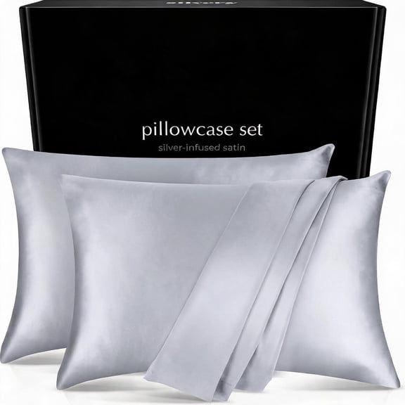Silver Infused Satin Pillowcases Set of 2 Cool Gray Queen 20x30 Inch