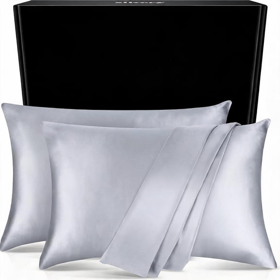 Silver Infused Satin Pillowcases Set of 2 Silky Soft Cooling Gray King Size