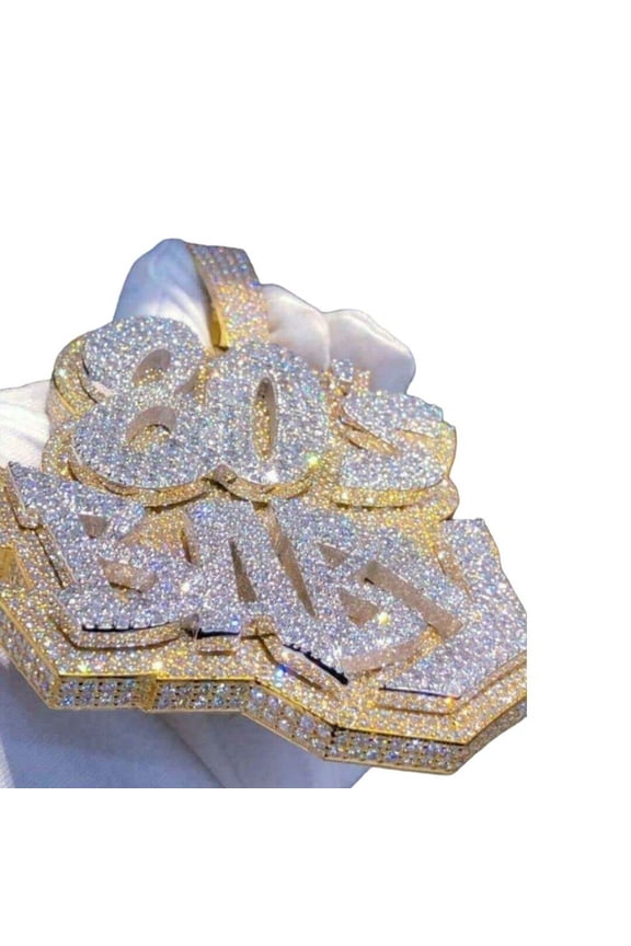 Silver Initial Iced Out Hip Hop Bling Wrap Customized ''80's Unique Pendants For Men's 14k Yellow Gold Over 925 Sterling Silver Handmade Sparkling Number, Alphabet, Logo Pendant Gifts For Him