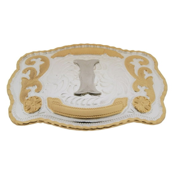 Silver Initial Letter (I) Monogram Belt Buckle Gold Metal Cowboy Rodeo Western
