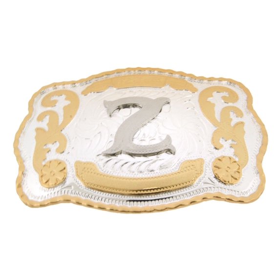 Silver Initial Letter (Z) Monogram Belt Buckle Gold Metal Cowboy Rodeo Western