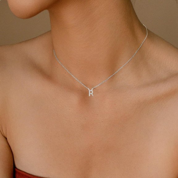 Silver Initial Necklace For Women, Dainty Silver Necklace Personalized Silver Initial Letter Necklace Cute Silver Choker Necklaces For Women Trendy Simple Silver Jewelry Gifts[o2981]