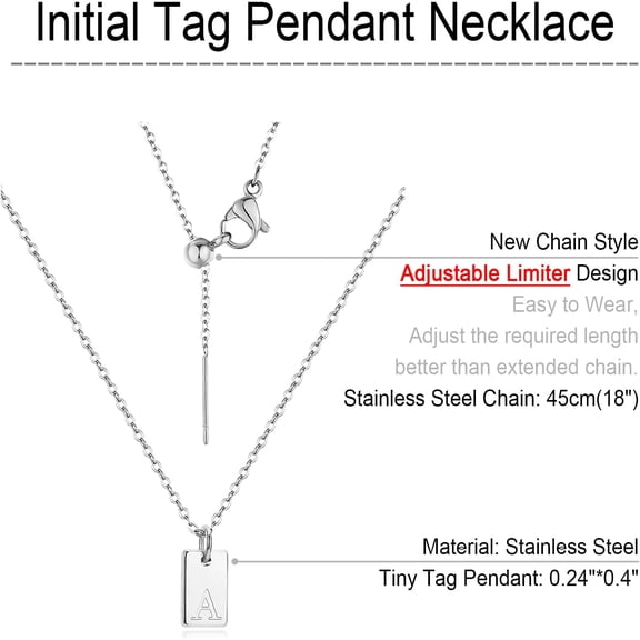 Silver Initial Necklaces For Women Trendy Name Letter Necklace Cute Initial Tag Pendant Necklace Dainty Alphabet Personalized Silver Jewelry[o7503]