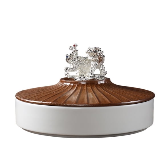 Silver Inlaid Stackable Tea Cake Jar With Lid And Carrying HandleCeramic Wake Tea Storage Jar