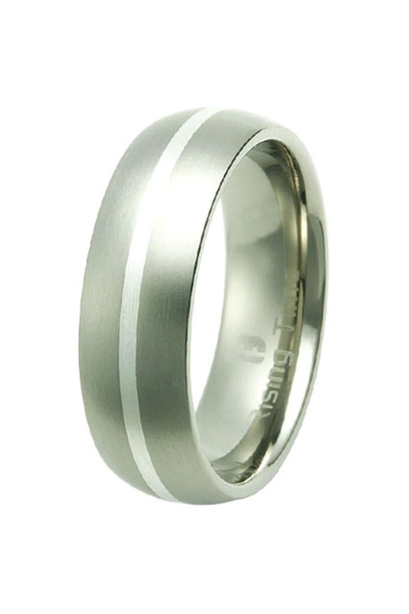 Silver Inlay Titanium Ring Size - 11