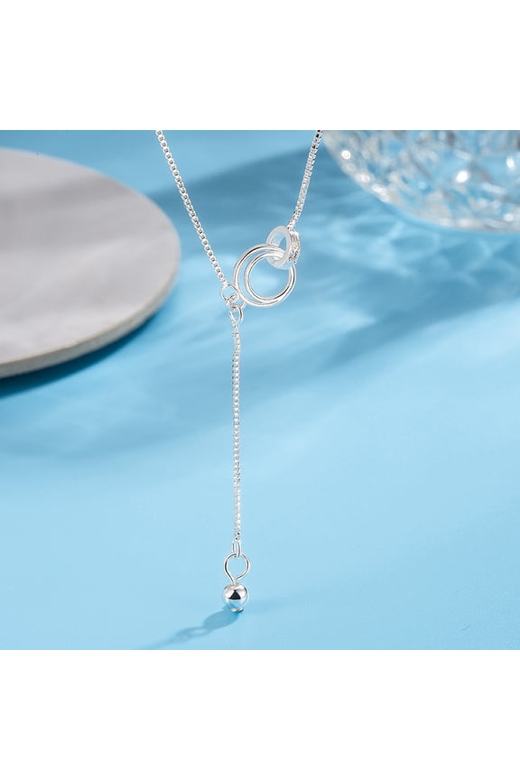 Silver Interlocking Circle Padlock Y-Necklace - Elegant Pendant Jewelry for Women