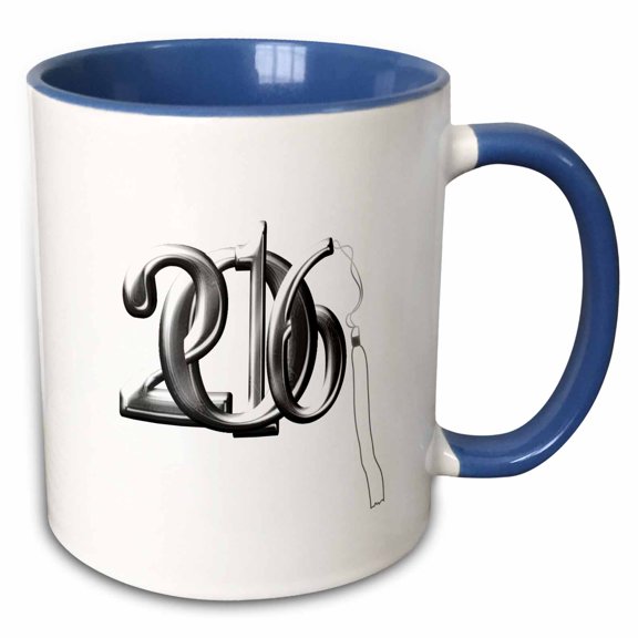 3drose, Silver Intertwining 2016 with Tassel on White, 11oz Two-tone Blue Mug