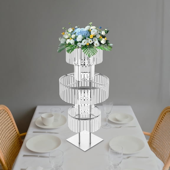 Silver Iron Acrylic 5-Layer Crystal Flower Stand Square Bottom 110cm High Display Stand Wedding Party Decoration Flower Rack