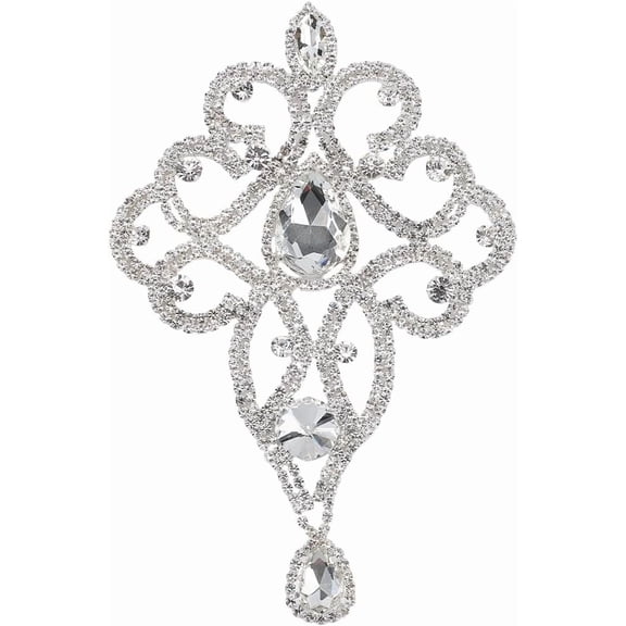 Silver Iron On Rhinestone Applique Sparkle Floral Droplet Shaped Design Appliques Single Face Shiny Diamond Welded Patches DIY