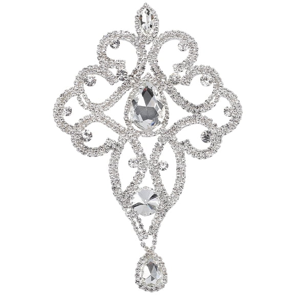 Silver Iron On Rhinestone Applique Sparkle Floral Droplet Shaped Design Appliques Single Face Shiny Diamond Welded Patches