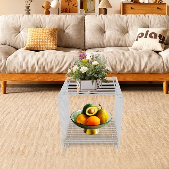 Silver Iron Square Side Table 35x35x35cm Double Shelf Retro Geometric Corner Several Living Room Coffee Table