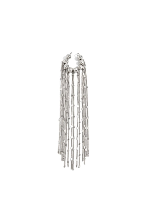 Silver Iron Statement Drop Ear Cuff Chain, Non Piercing Clip On Long Dangling Ear Piece for Women, 13cm