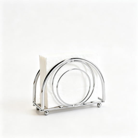 Silver Iron Upright Napkin Holder, Semi-Circular Napkin Dispenser for Table, Paper Napkin Organizer for Kitchen Dining, Cocktail Picnic Bar, Modern Kitchen and Dining Decor