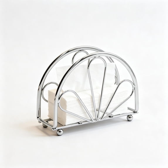 Silver Iron Upright Napkin Holder, Semi-Circular Napkin Dispenser for Table, Paper Napkin Organizer for Kitchen Dining, Cocktail Picnic Bar, Modern Kitchen and Dining Decor