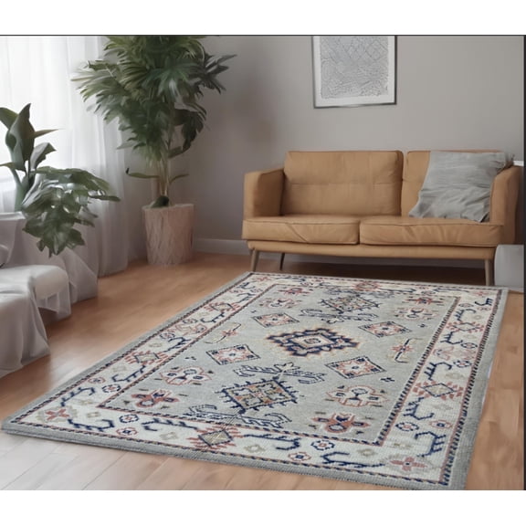 Silver Ivory Premium Handwoven Pure Wool Kotan Rug, 4ft 0in x 6ft 1in
