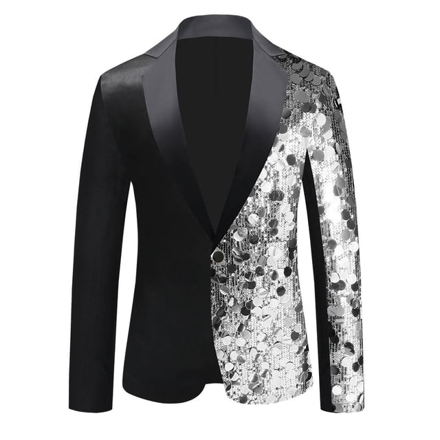 Silver Rhinestone Jacket Silver Jackets for Man Fall Winter Work Office Modest Sequin Bling ...