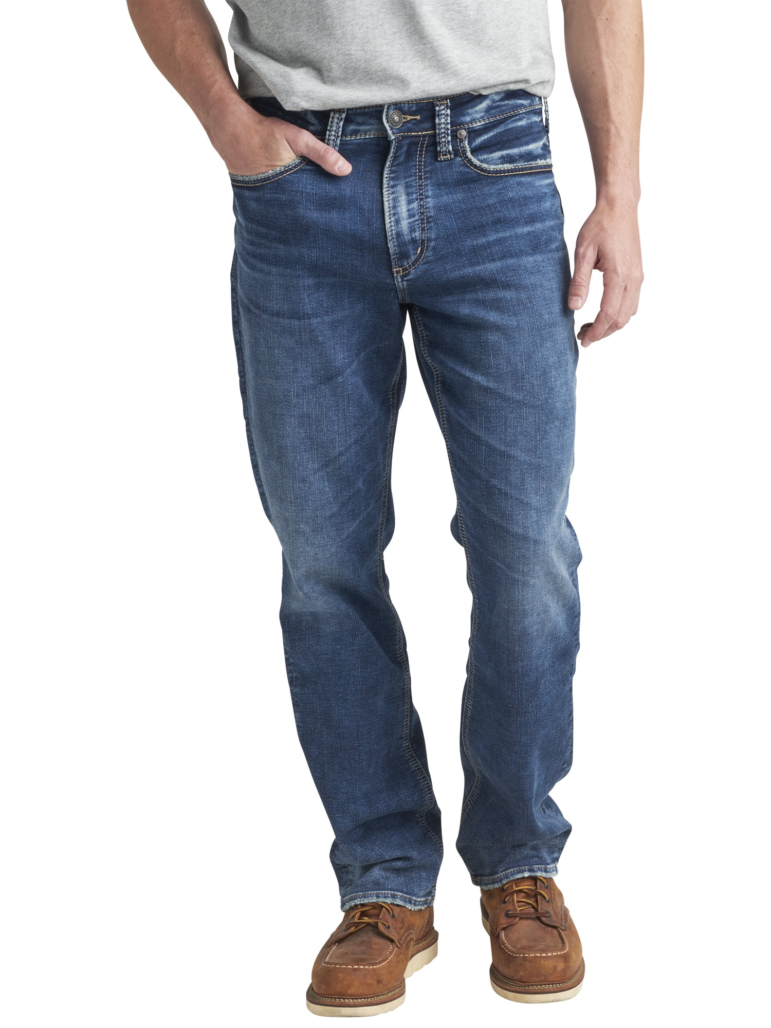 Silver Jeans Co. Men's Grayson Classic Fit Straight Leg Jeans – Dark Wash, Max Flex Denim, 17" Leg Opening