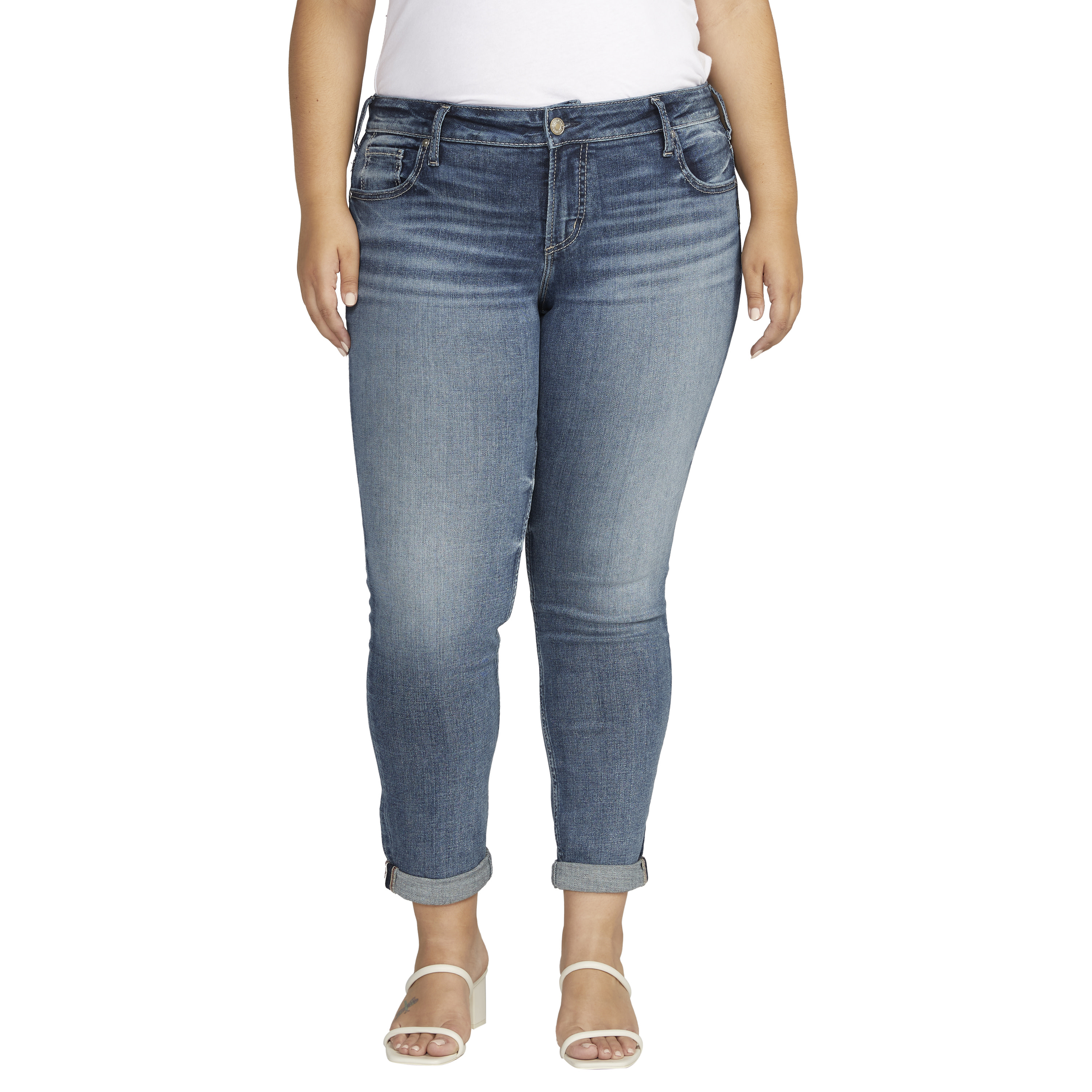 Silver Jeans Co. Plus Size Girlfriend Mid Rise Slim Leg Jeans , Waist