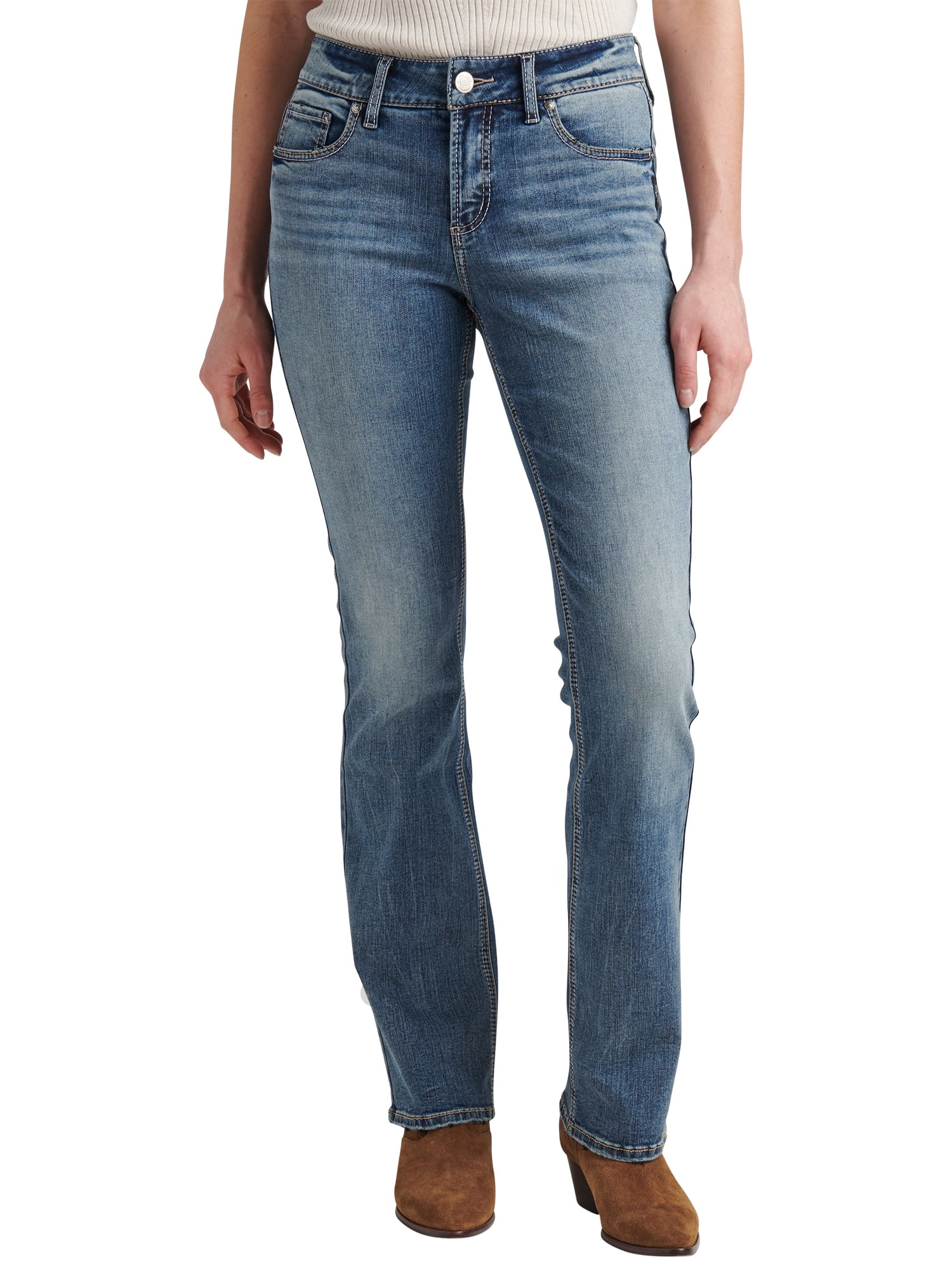 Silver Jeans Co. Women's Elyse Mid Rise Slim Bootcut Jeans, Waist Sizes  24-36