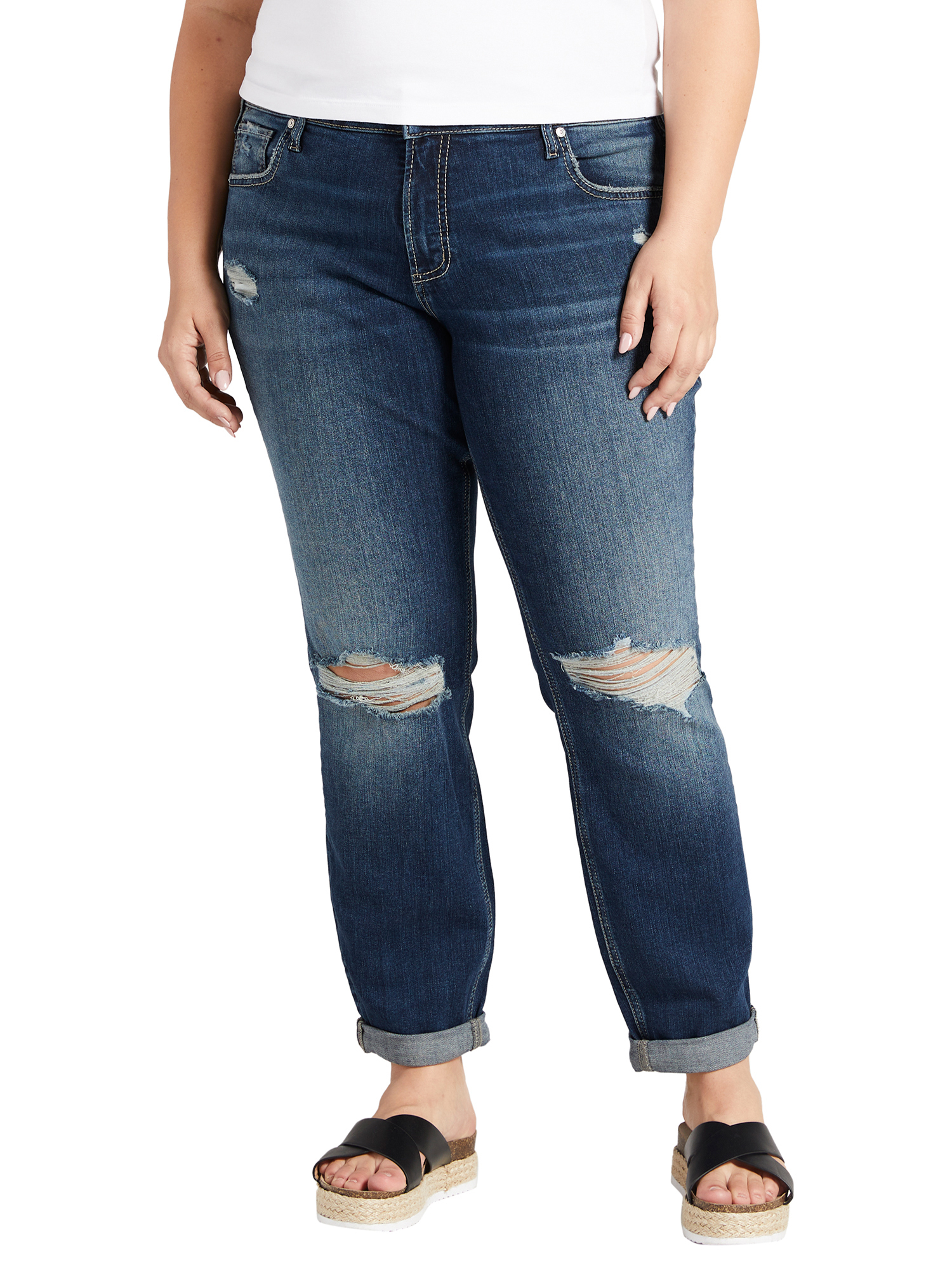 Silver Jeans Co. Women's Plus Size Boyfriend Mid Rise Slim Leg Jeans