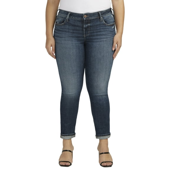 Silver Jeans Co. Women's Plus Size Girlfriend Mid Rise Slim Leg Jeans, Waist Sizes 12-24