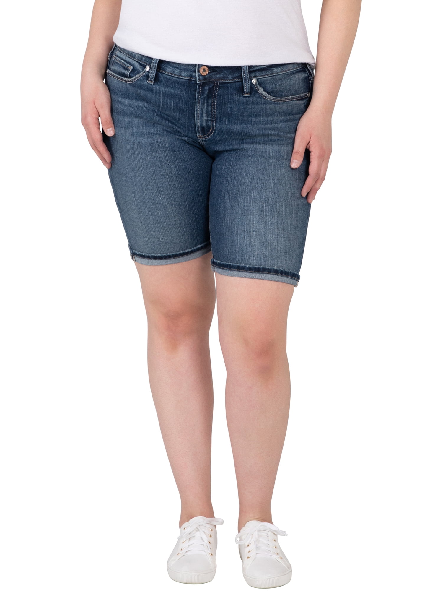 H&M+ Curvy Fit Bermuda High Denim shorts - Light denim blue - Ladies | H&M