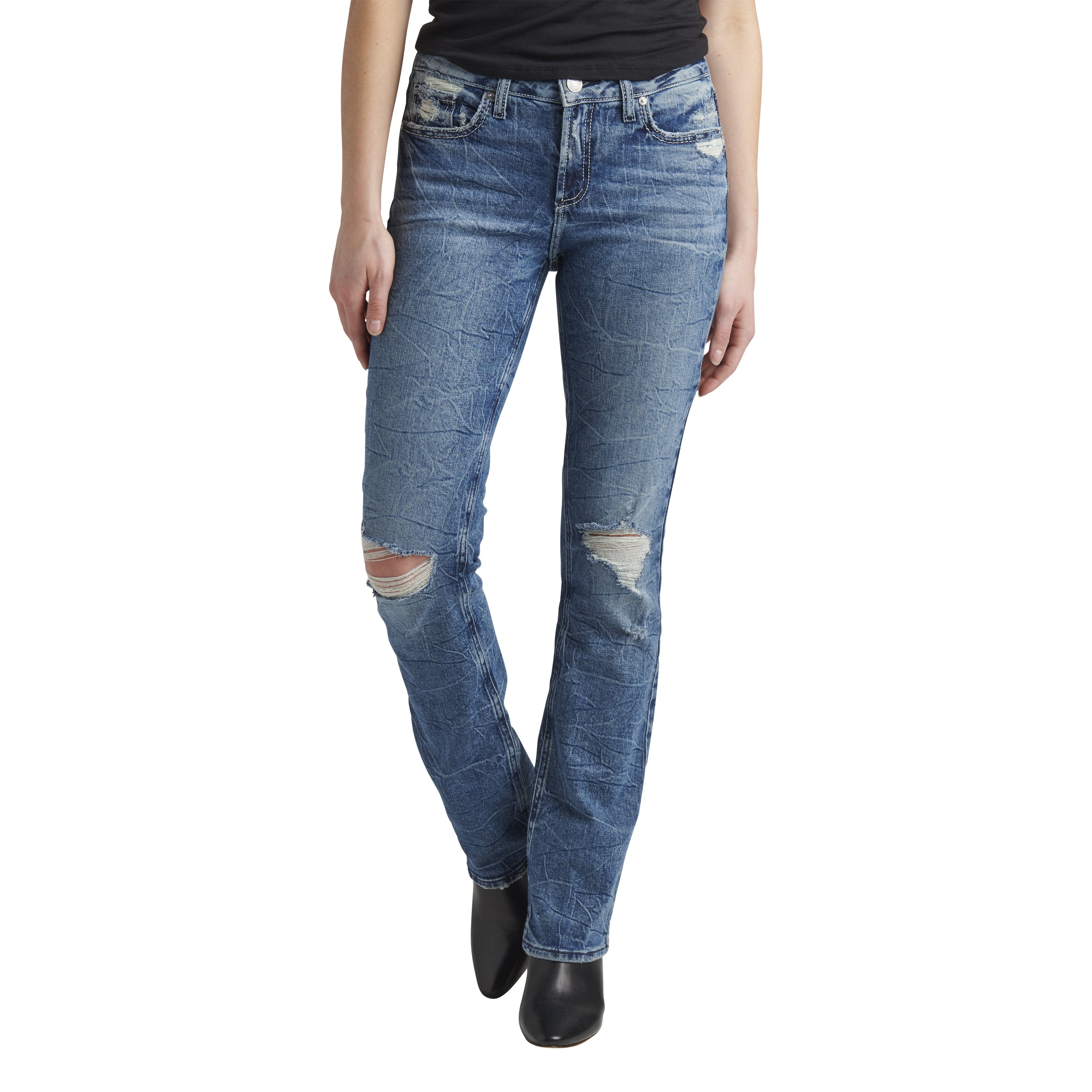 Silver Jeans Co. Women's Suki Mid Rise Short, Distressed Dark Indigo, 31W