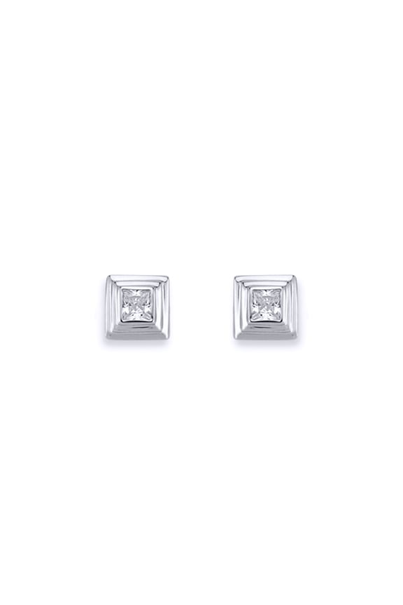 Silver Jewelco London 3-Tier Square Wedding Cake CZ Stud Earrings 3mm 6mm