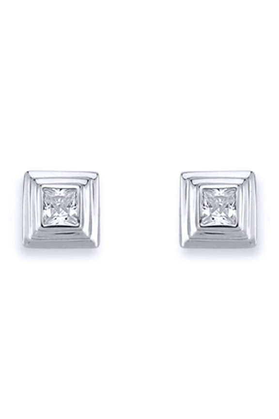 Silver Jewelco London 3-Tier Square Wedding Cake CZ Stud Earrings 4mm 7mm