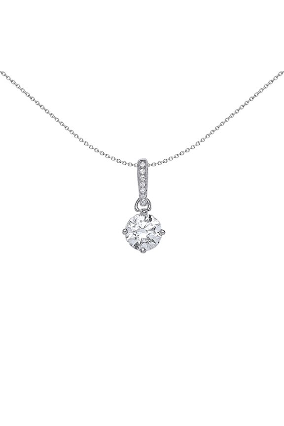 Silver Jewelco London CZ 4 Claw Solitaire Pendant Necklace 18 inch