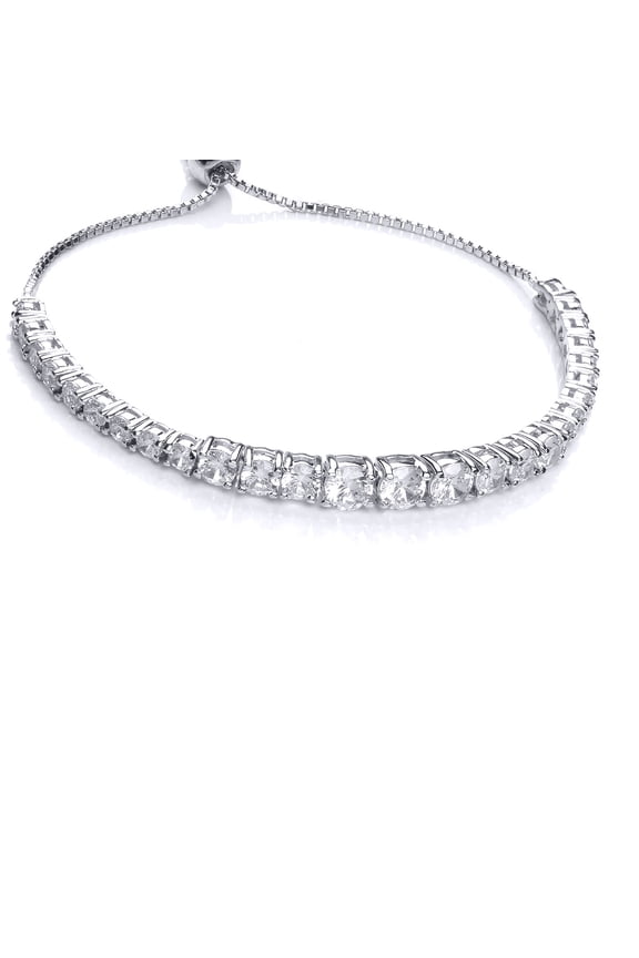 Silver Jewelco London CZ Graduated Line Tennis Adjustable Slider Bracelet 6mm