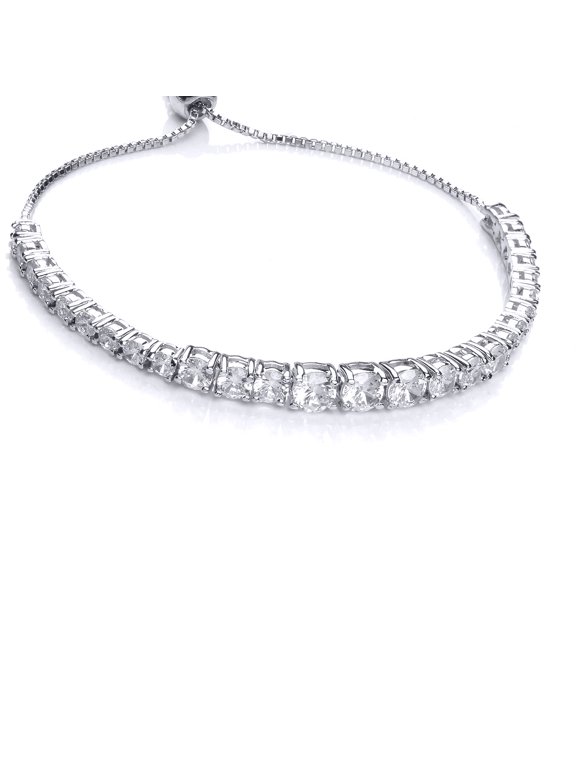 Silver Jewelco London CZ Graduated Line Tennis Adjustable Slider Bracelet 6mm