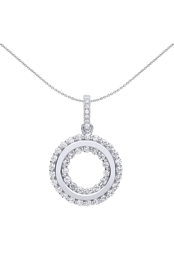 Silver Jewelco London CZ Halo Donut Ring Pendant Necklace 18 inch