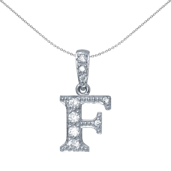 Silver Jewelco London CZ Letter F Initial Pendant Necklace 18 inch