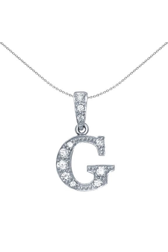 Silver Jewelco London CZ Letter G Initial Pendant Necklace 18 inch
