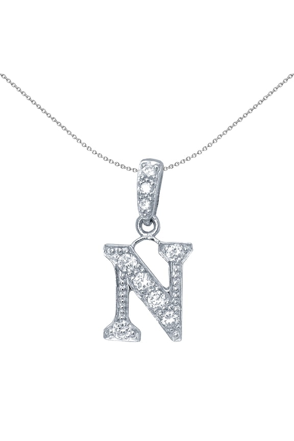 Silver Jewelco London CZ Letter N Initial Pendant Necklace 18 inch