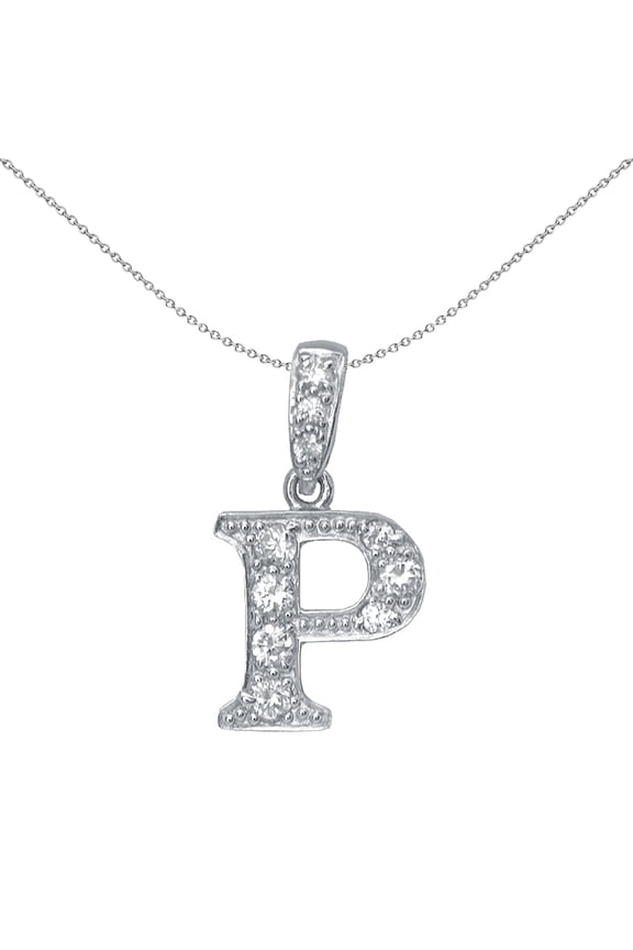 Silver Jewelco London CZ Letter P Initial Pendant Necklace 18 inch