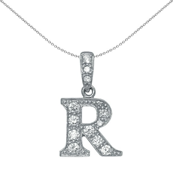 Silver Jewelco London CZ Letter R Initial Pendant Necklace 18 inch