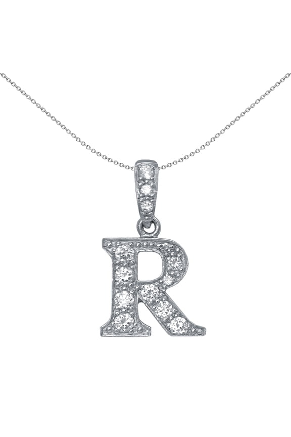 Silver Jewelco London CZ Letter R Initial Pendant Necklace 18 inch