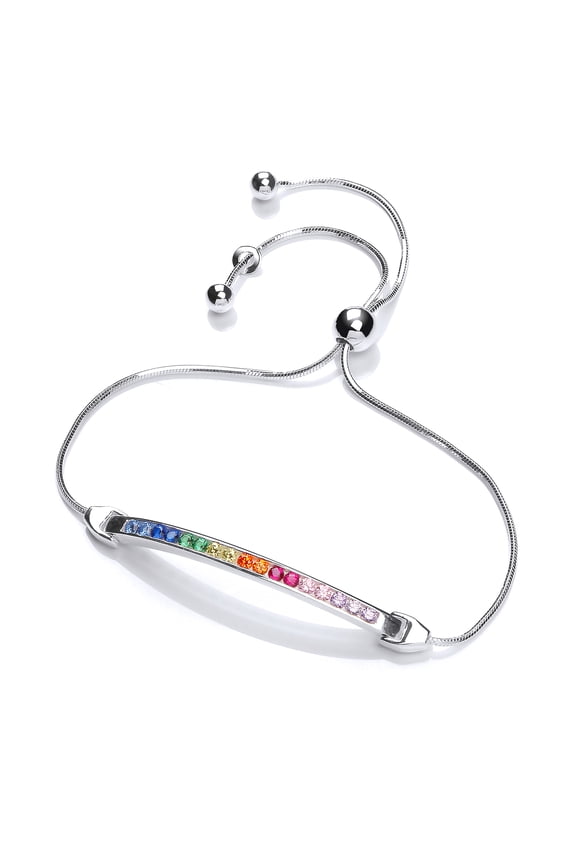 Silver Jewelco London CZ Rainbow Adjustable Snake Chain ID Slider Bracelet