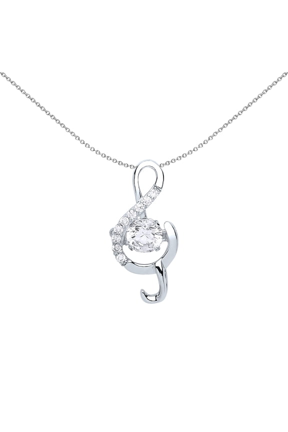 Silver Jewelco London CZ Treble Clef Solitaire Charm Necklace 18 inch