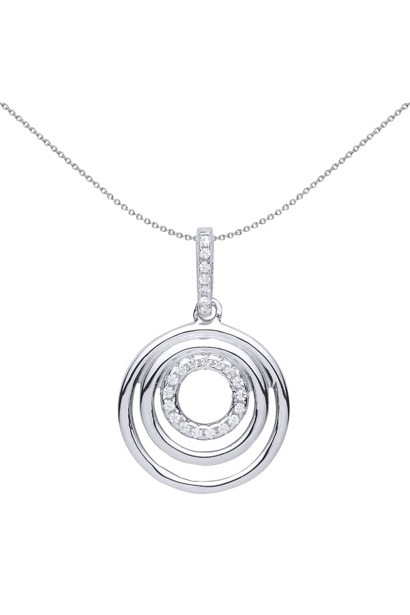 Silver Jewelco London CZ Tunnel Rings Halo Pendant Necklace 18 inch