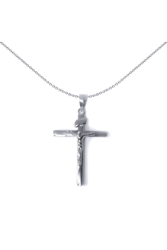 Silver Jewelco London D-Shape Dome Cross Pendant Necklace 18 inch