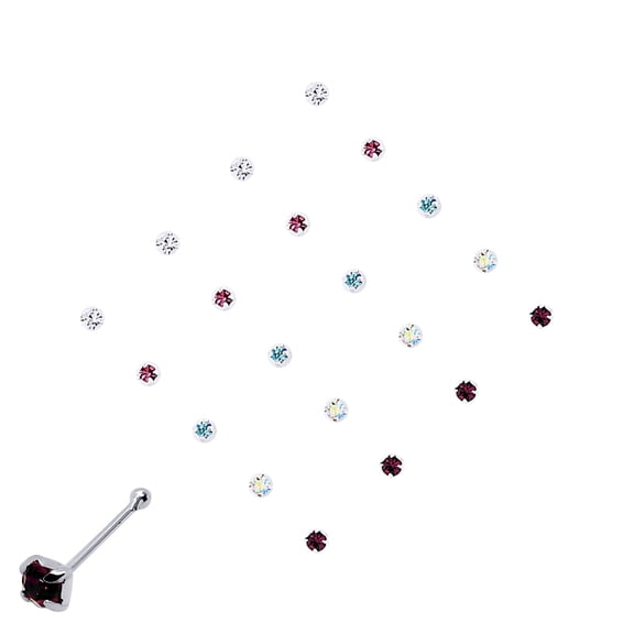 Silver Jewelco London Multi Colour Crystal Nose Studs - Pack of 20 2mm
