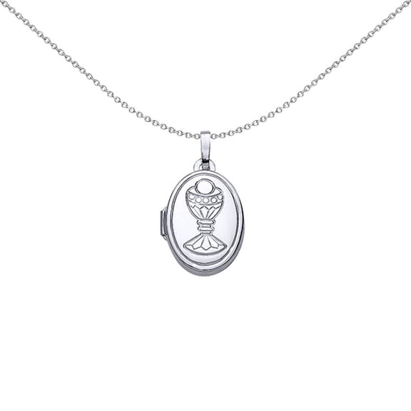 Silver Jewelco London Oval Eucharist Chalice First Communion Locket Necklace