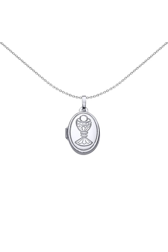 Silver Jewelco London Oval Eucharist Chalice First Communion Locket Necklace