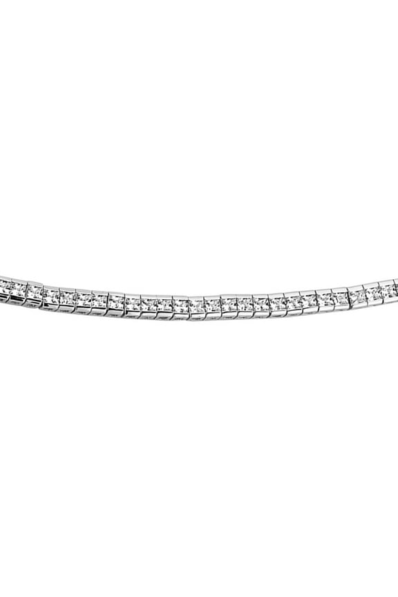Silver Jewelco London Princess Cut CZ Eternity Line Necklace 3mm 16 inch